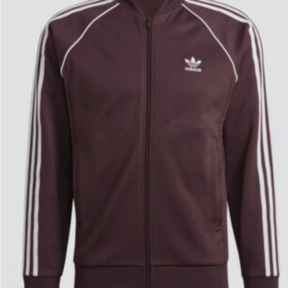Adidas Burgundy Track Jacket with White Stripes